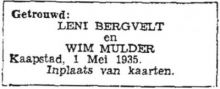 1935 Huwelijk Helena Bergvelt en Wim Mulder  